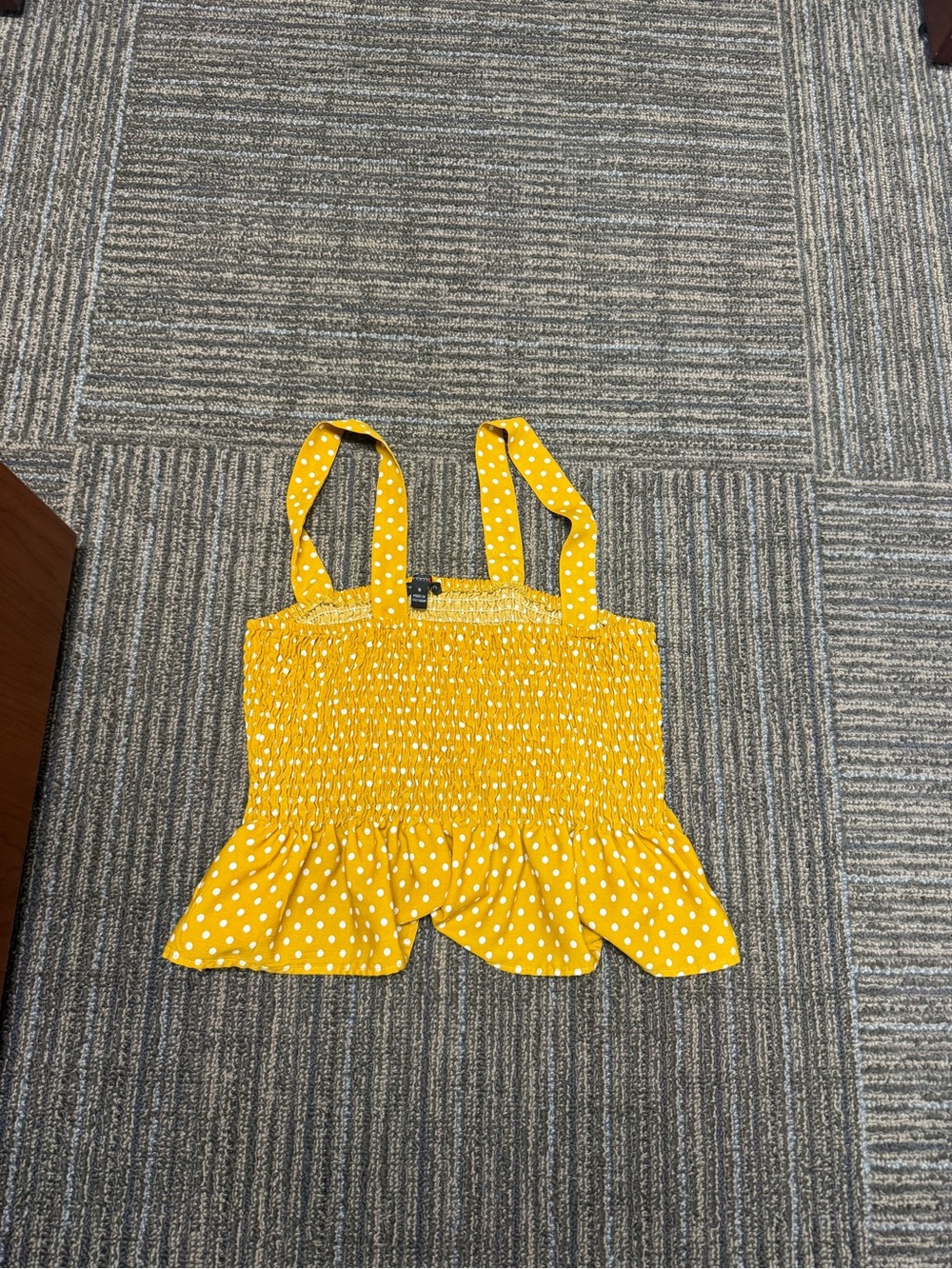 Polka Dot Smocked Yellow Tank Top with Ruffle Hem